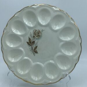 Vintage Sabin China Egg Plate with Sepia Rose and 22K Gold Trim